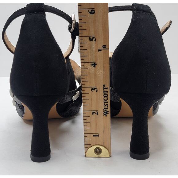 Vince Camuto 8.5M Krellen Black Suede Silver Studded 3" Heel Ankle Strap Dressy - Picture 4 of 12
